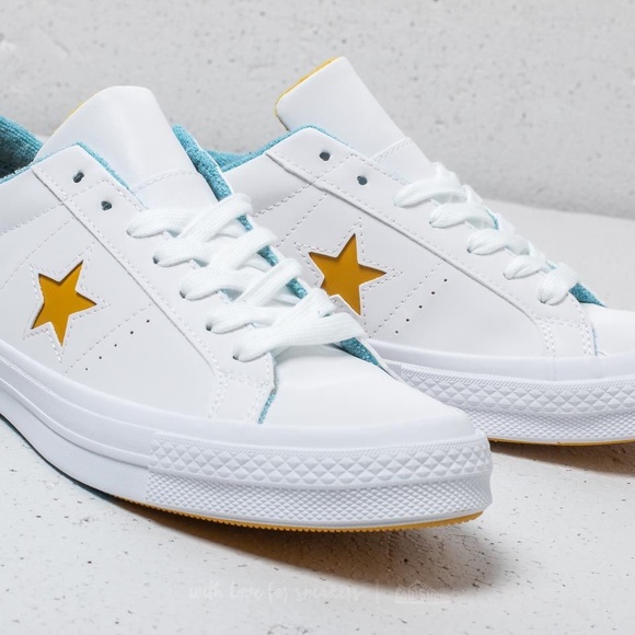 CONVERSE ONE STAR OX LEATHER WHITE/MINERAL YELLOW - Picture 1 of 7